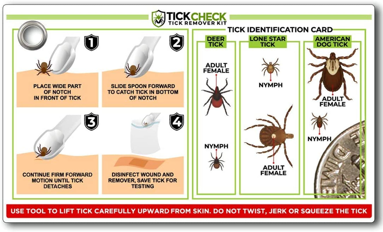 Tick Remover Spoon - 3 Pack of Lightweight Tick Remover Tools with Free Tick ID Card & Carabiner (1 Set of 3 Spoons)