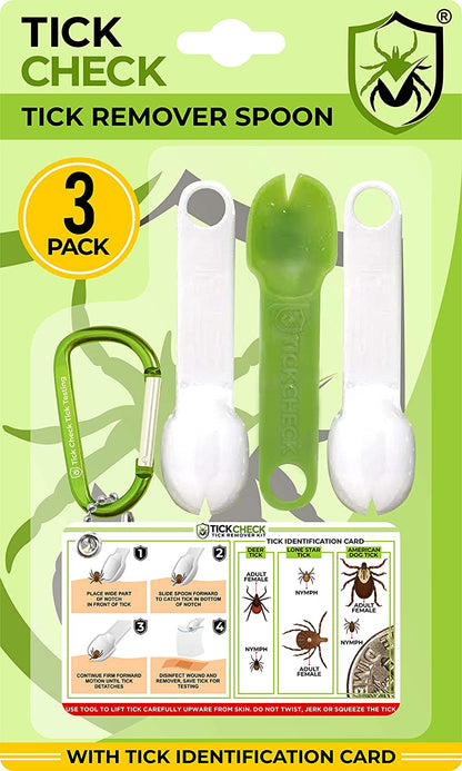 Tick Remover Spoon - 3 Pack of Lightweight Tick Remover Tools with Free Tick ID Card & Carabiner (1 Set of 3 Spoons)