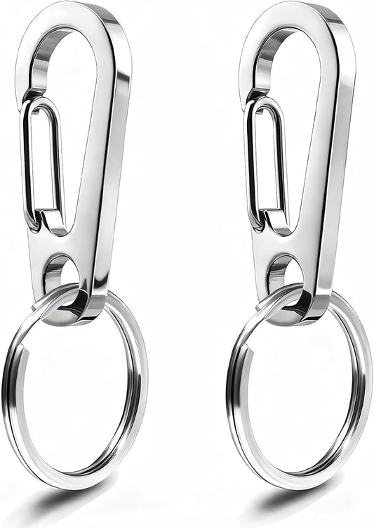 IVIA Dog Tag Clips / 2 Pack/Multiple Size 304 Stainless Steel Quick Clip with Rings/Easy Change Dog Cat ID Tag Holder for Small Pet Collars and Harnesses.(2 Large Silver)